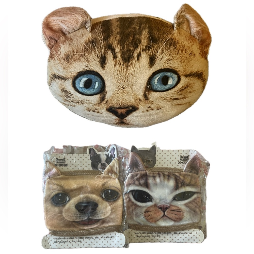 Cute Cat Face Pillow And 2 Face Masks